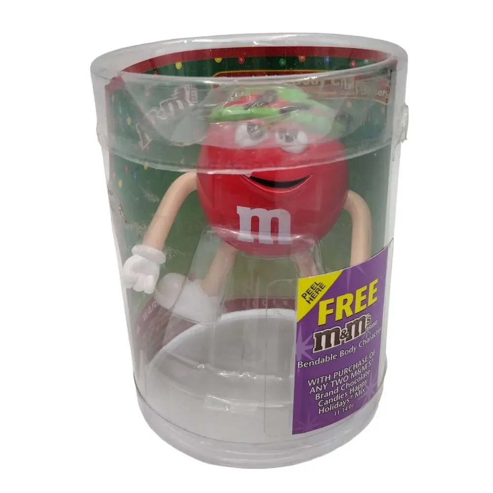 M&M's Red Christmas Bendable Body Character Toy Holiday Collectible NEW